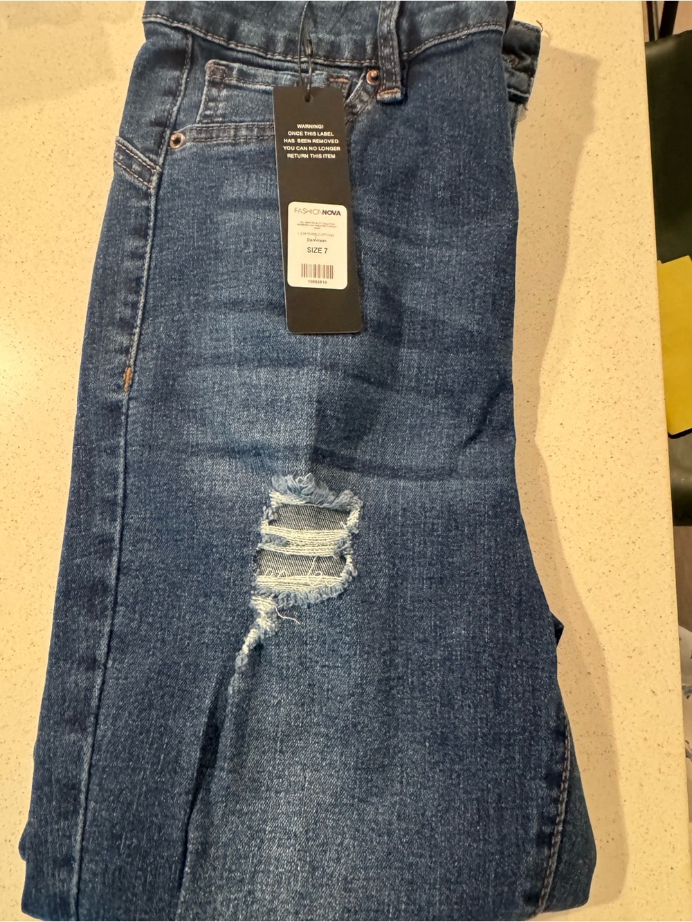 NWT Tall Fashion Nova Distressed High Rise Skinny Jeans | Dark Wash | Size 7 - Picture 4 of 4
